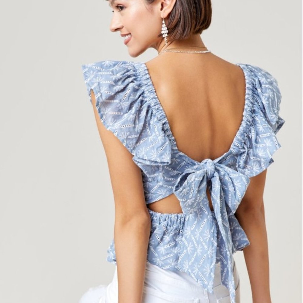 NWT Eyelet Ruffle Embroidered Blouse